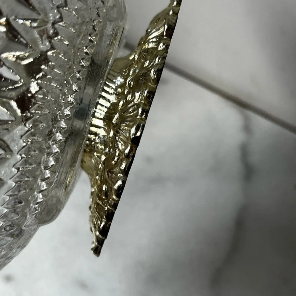 Federal Glass Square Ruffle Diamond Gold Angel 2 Tier Candy Dish Tray ..vintage